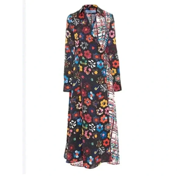 Jonathan Cohen Womens Multicolor Budgie Floral Silk Blanket Maxi Dress S…